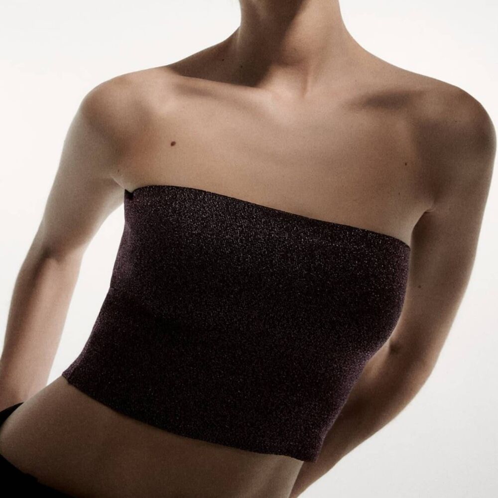 ZARA SPARKLY CROP TOP KNIT TUBE PURPLE Small